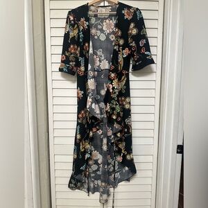 Haute Project Los Angeles Black Floral Wrap Asymmetrical Robe Sz L